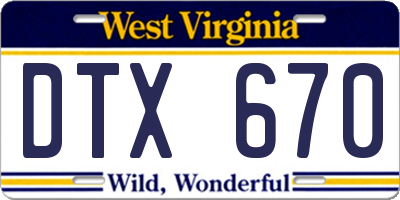 WV license plate DTX670