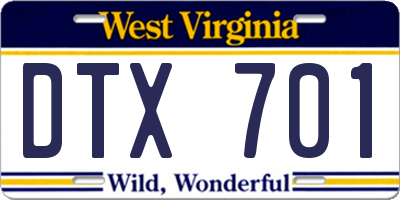 WV license plate DTX701
