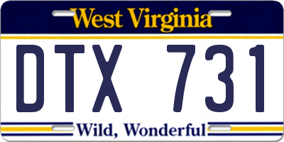 WV license plate DTX731