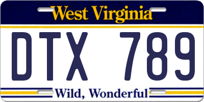 WV license plate DTX789
