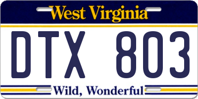WV license plate DTX803