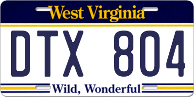 WV license plate DTX804