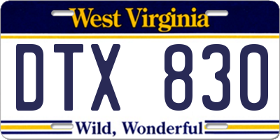 WV license plate DTX830