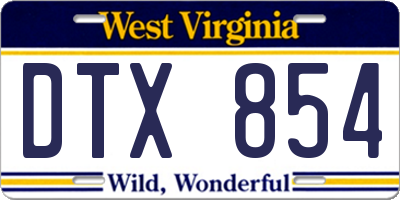 WV license plate DTX854