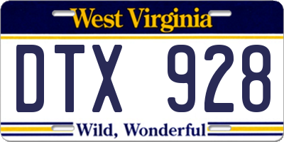 WV license plate DTX928