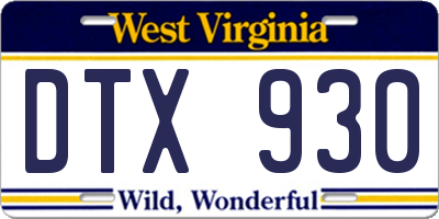 WV license plate DTX930