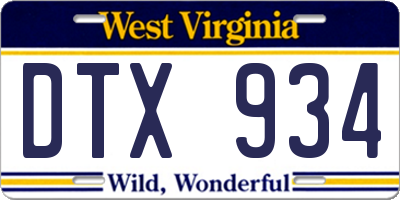 WV license plate DTX934