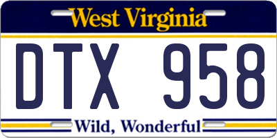 WV license plate DTX958