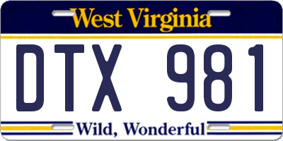 WV license plate DTX981