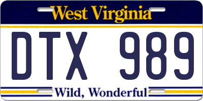 WV license plate DTX989