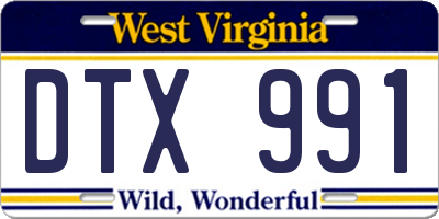 WV license plate DTX991