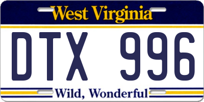 WV license plate DTX996