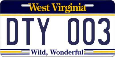 WV license plate DTY003
