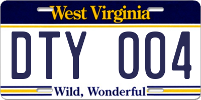 WV license plate DTY004