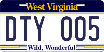 WV license plate DTY005