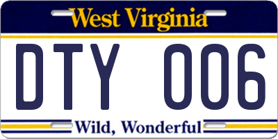 WV license plate DTY006