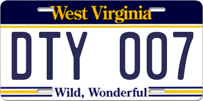 WV license plate DTY007