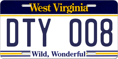 WV license plate DTY008
