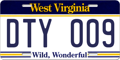 WV license plate DTY009