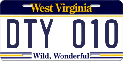 WV license plate DTY010