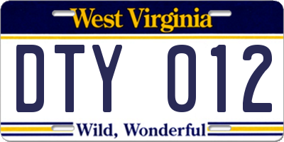 WV license plate DTY012