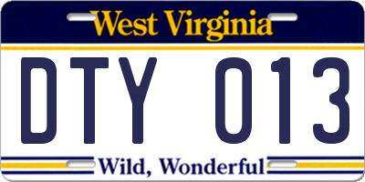 WV license plate DTY013