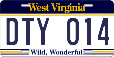WV license plate DTY014