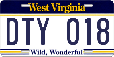 WV license plate DTY018