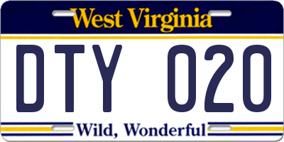 WV license plate DTY020