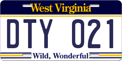 WV license plate DTY021