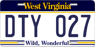 WV license plate DTY027