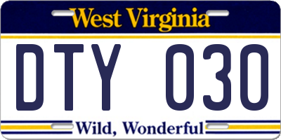 WV license plate DTY030
