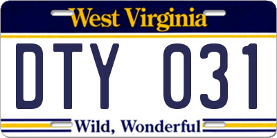 WV license plate DTY031