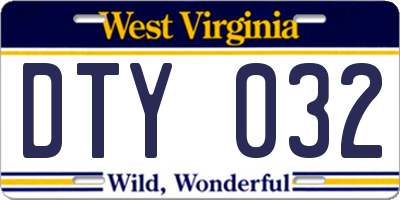 WV license plate DTY032