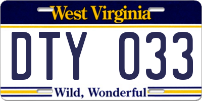 WV license plate DTY033