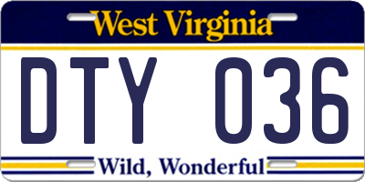 WV license plate DTY036