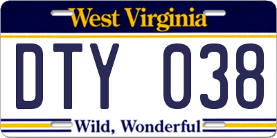 WV license plate DTY038
