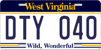WV license plate DTY040
