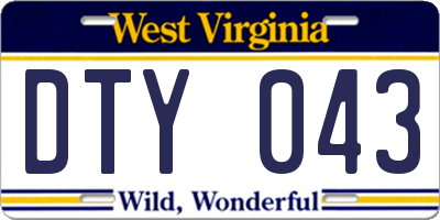 WV license plate DTY043