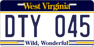 WV license plate DTY045