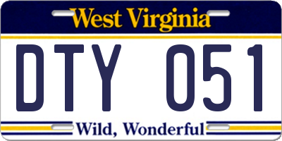 WV license plate DTY051