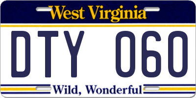 WV license plate DTY060