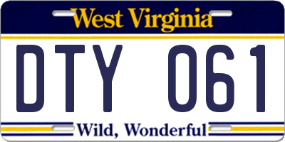 WV license plate DTY061