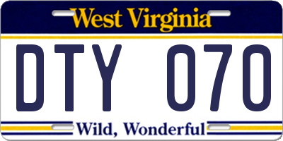 WV license plate DTY070