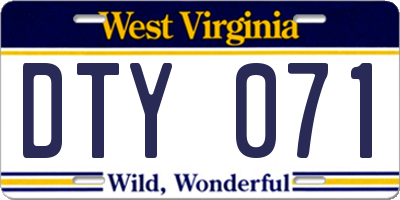 WV license plate DTY071