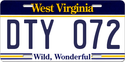 WV license plate DTY072