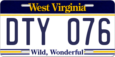 WV license plate DTY076