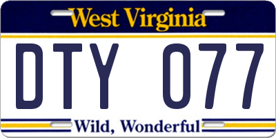 WV license plate DTY077
