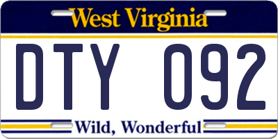 WV license plate DTY092