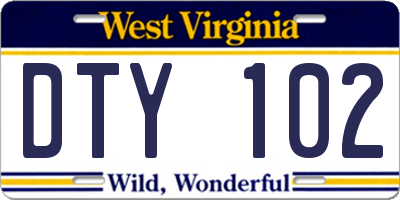 WV license plate DTY102